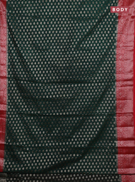 Bottle Green & Red Semi Chiniya Silk Saree