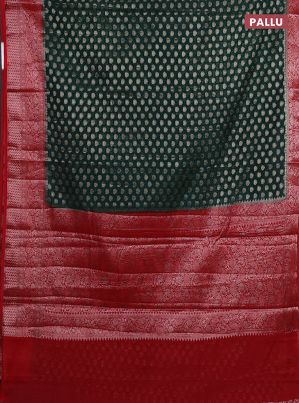 Bottle Green & Red Semi Chiniya Silk Saree