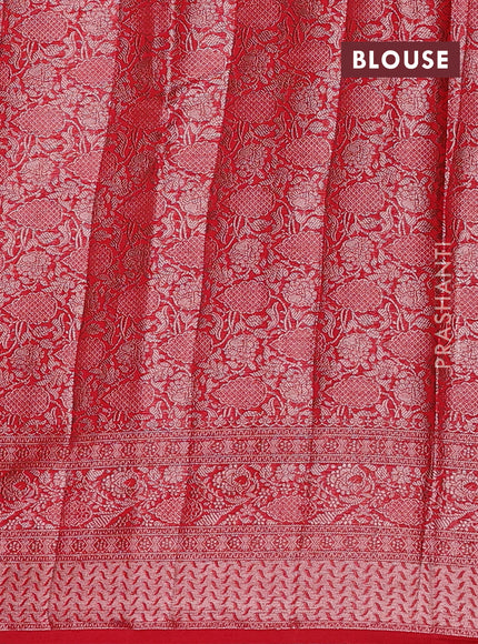 Bottle Green & Red Semi Chiniya Silk Saree