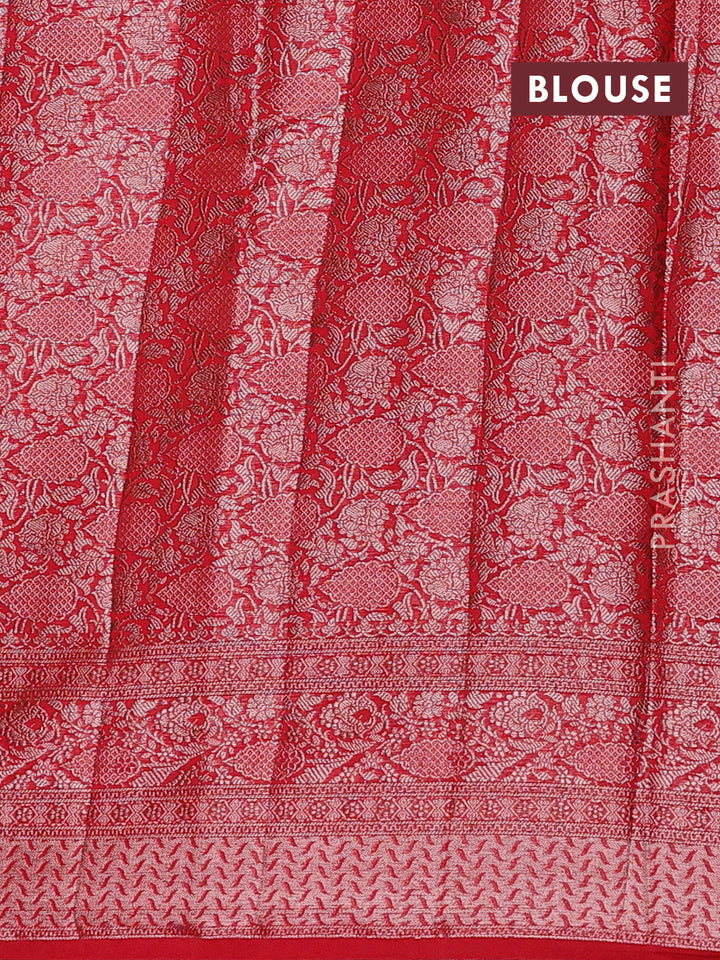 Bottle Green & Red Semi Chiniya Silk Saree