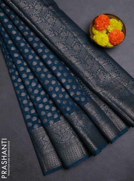 Peacock Green Semi Chiniya Silk Saree