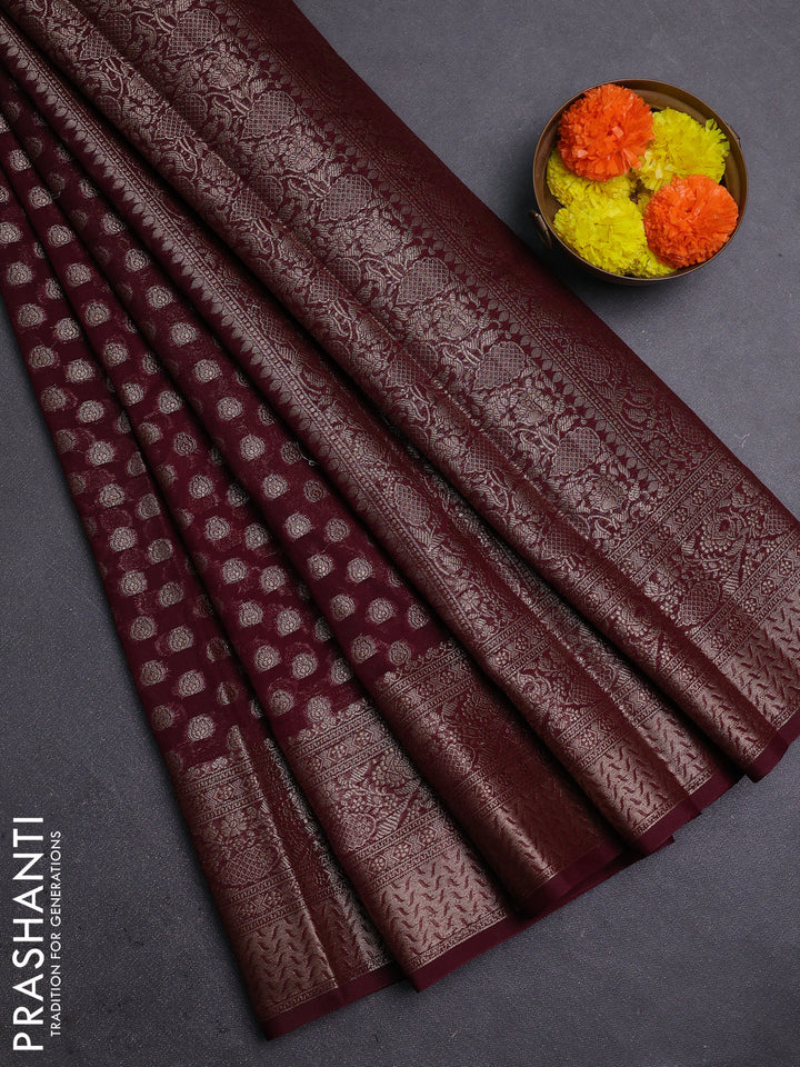Wine Semi Chiniya Silk Saree