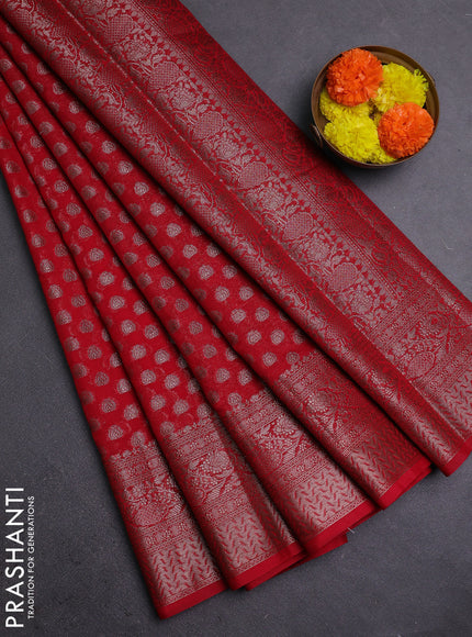 Red Semi Chiniya Silk Saree