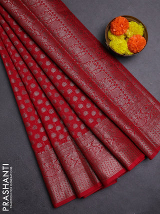 Red Semi Chiniya Silk Saree