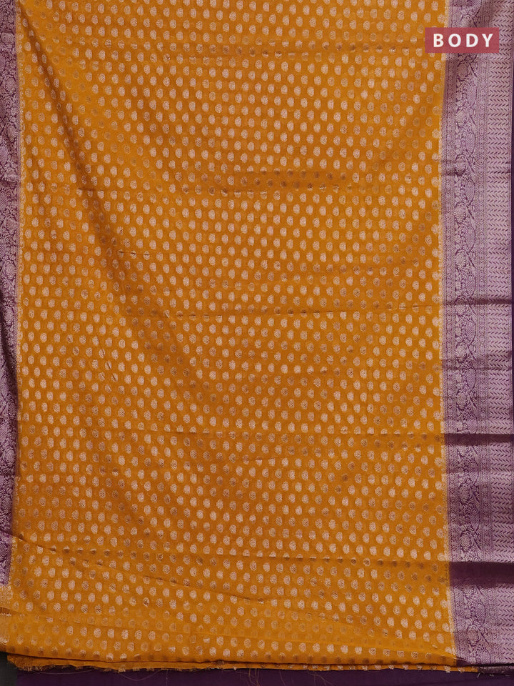 Mustard Yellow & Violet Semi Chiniya Silk Saree