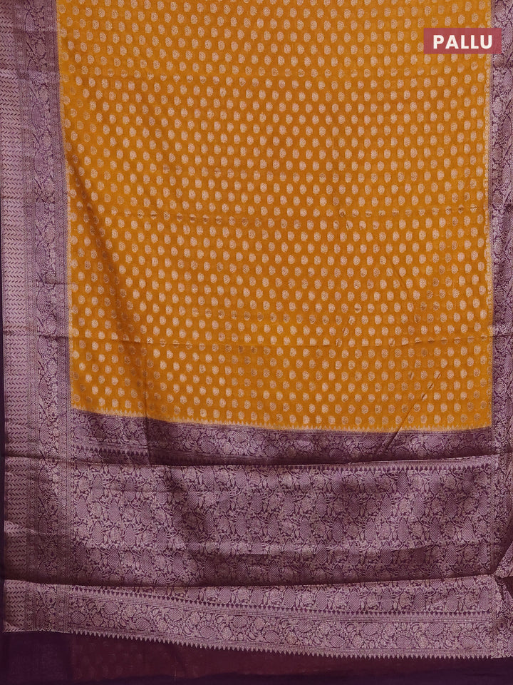 Mustard Yellow & Violet Semi Chiniya Silk Saree