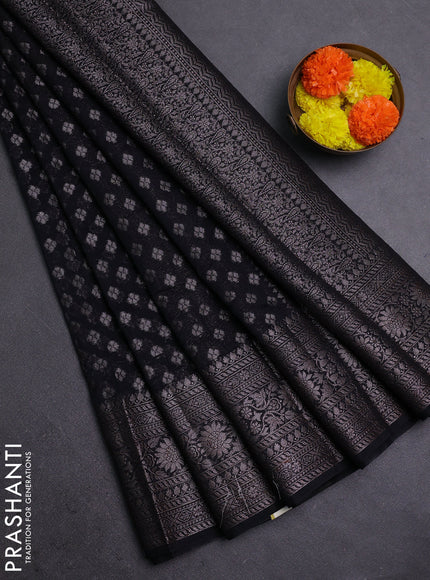 Black Semi Chiniya Silk Saree