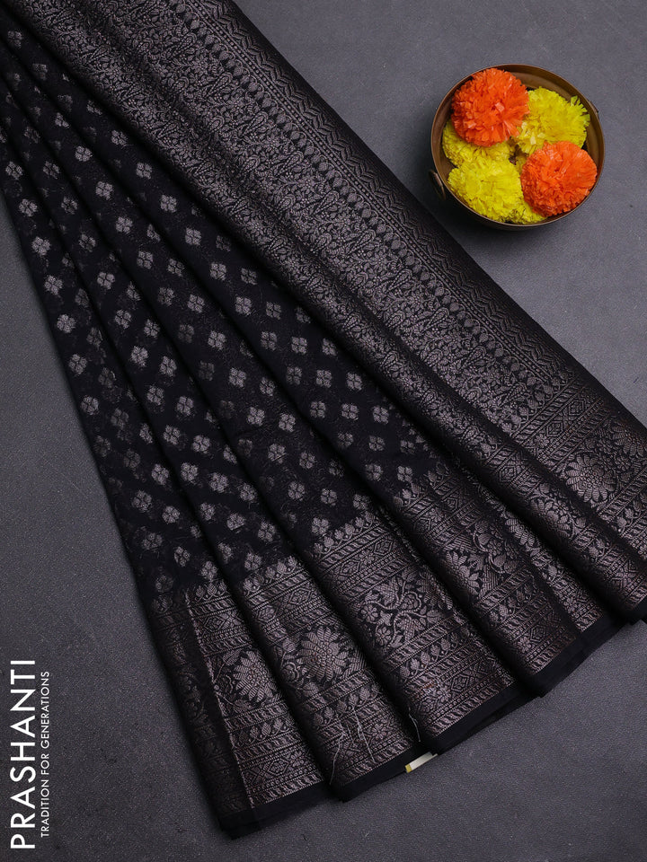 Black Semi Chiniya Silk Saree