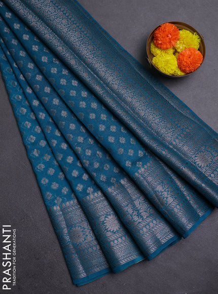 Peacock Blue Semi Chiniya Silk Saree