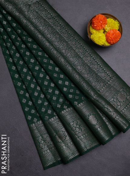 Bottle Green Semi Chiniya Silk Saree