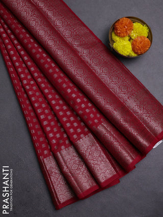 Red Semi Chiniya Silk Saree