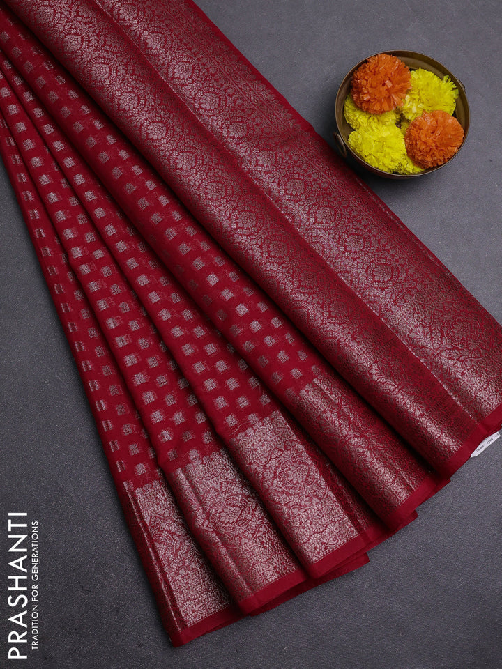 Red Semi Chiniya Silk Saree