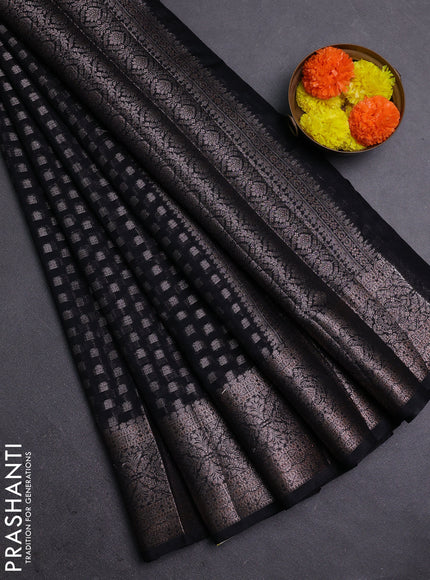 Black Semi Chiniya Silk Saree