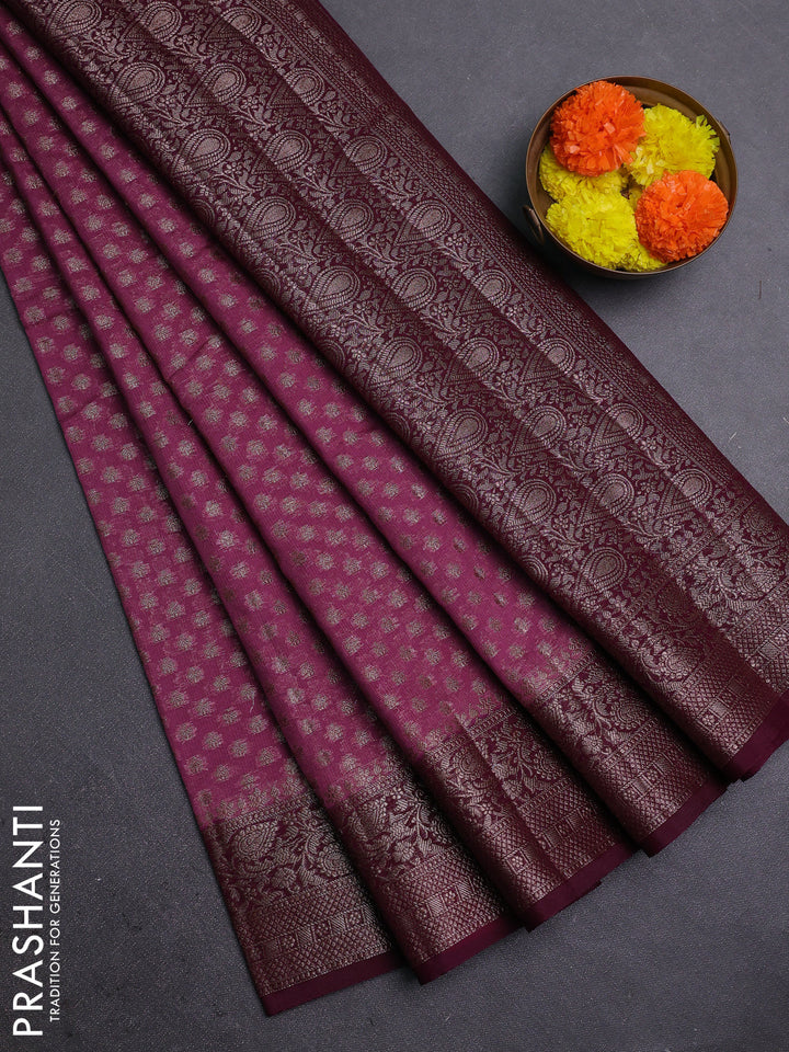 Mauve Pink & Wine Semi Chiniya Silk Saree