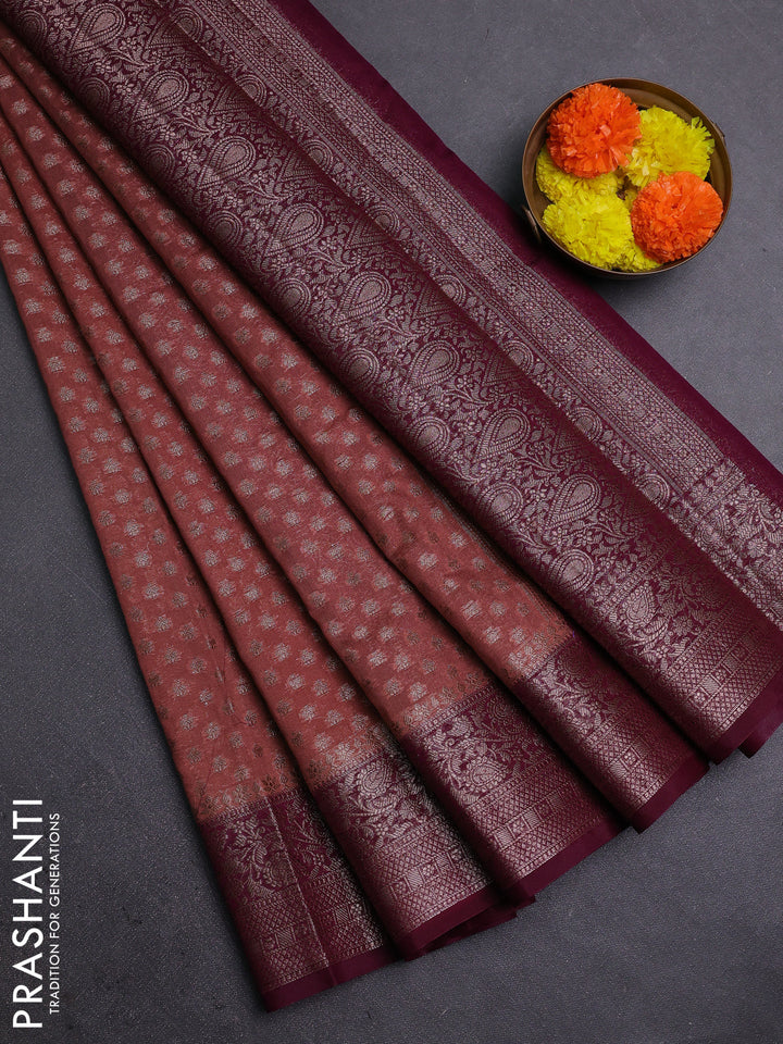Pastel Brown & Wine Semi Chiniya Silk Saree