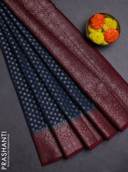 Peacock Blue & Wine Semi Chiniya Silk Saree