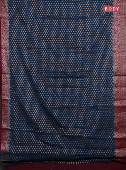Peacock Blue & Wine Semi Chiniya Silk Saree
