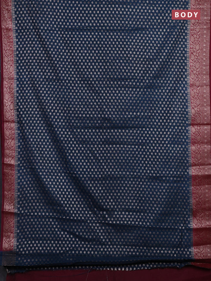 Peacock Blue & Wine Semi Chiniya Silk Saree