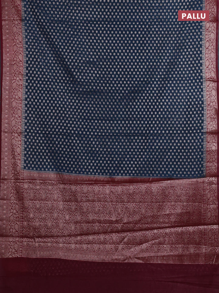 Peacock Blue & Wine Semi Chiniya Silk Saree