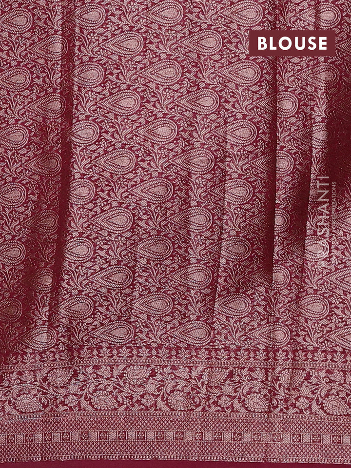 Peacock Blue & Wine Semi Chiniya Silk Saree