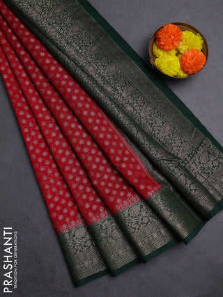 Red & Green Semi Chiniya Silk Saree