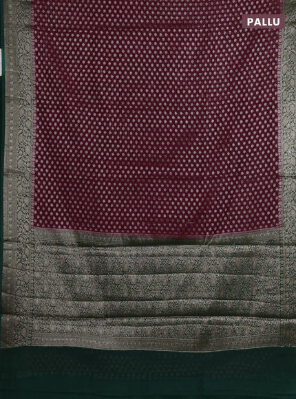 Wine & Bottle Green Semi Chiniya Silk Saree