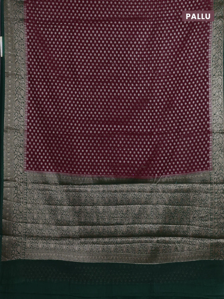 Wine & Bottle Green Semi Chiniya Silk Saree