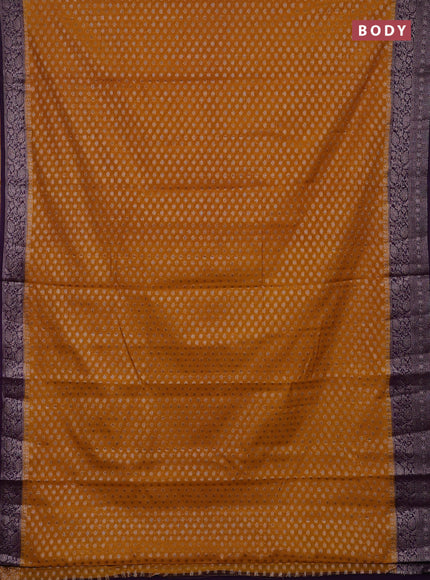 Mustard Yellow & Violet Semi Chiniya Silk Saree