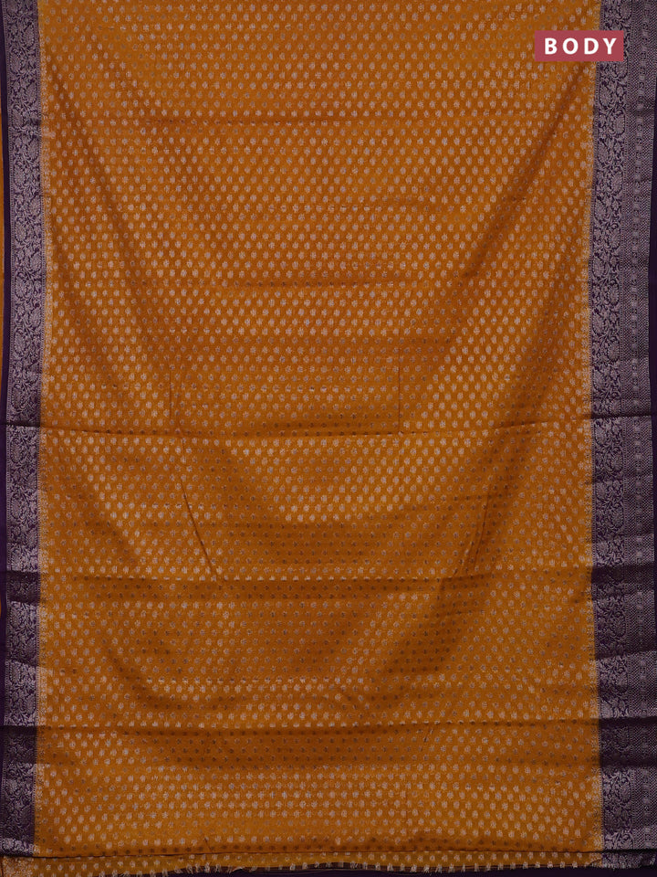 Mustard Yellow & Violet Semi Chiniya Silk Saree