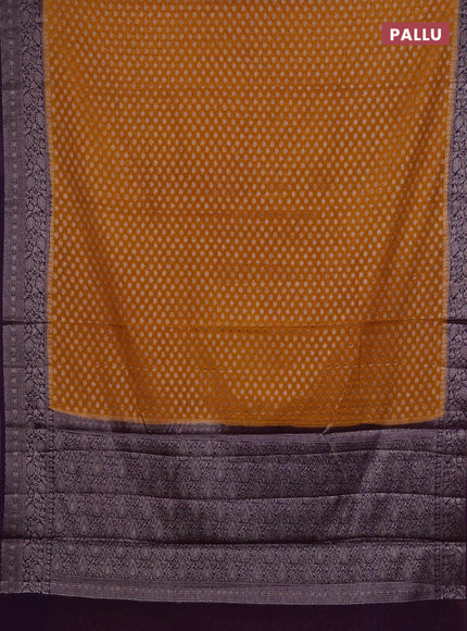 Mustard Yellow & Violet Semi Chiniya Silk Saree