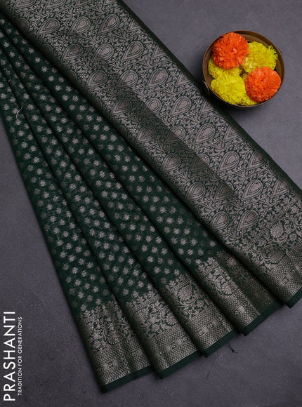 Bottle Green Semi Chiniya Silk Saree