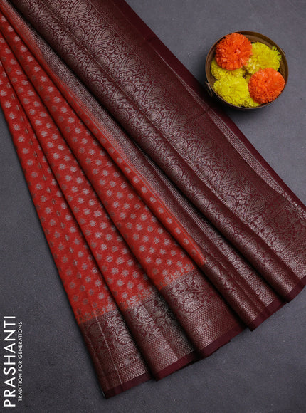 Rustic Orange & Maroon Semi Chiniya Silk Saree