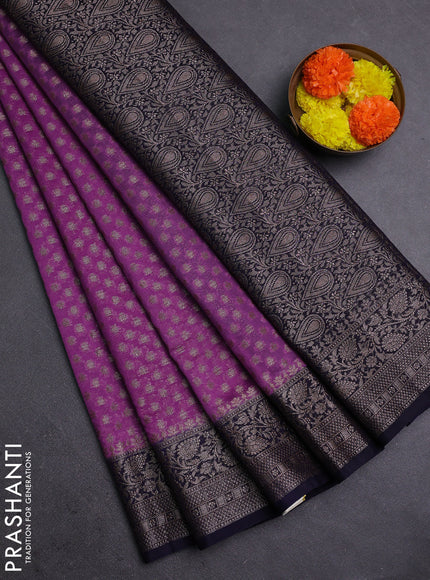 Lavender & Navy Blue Semi Chiniya Silk Saree