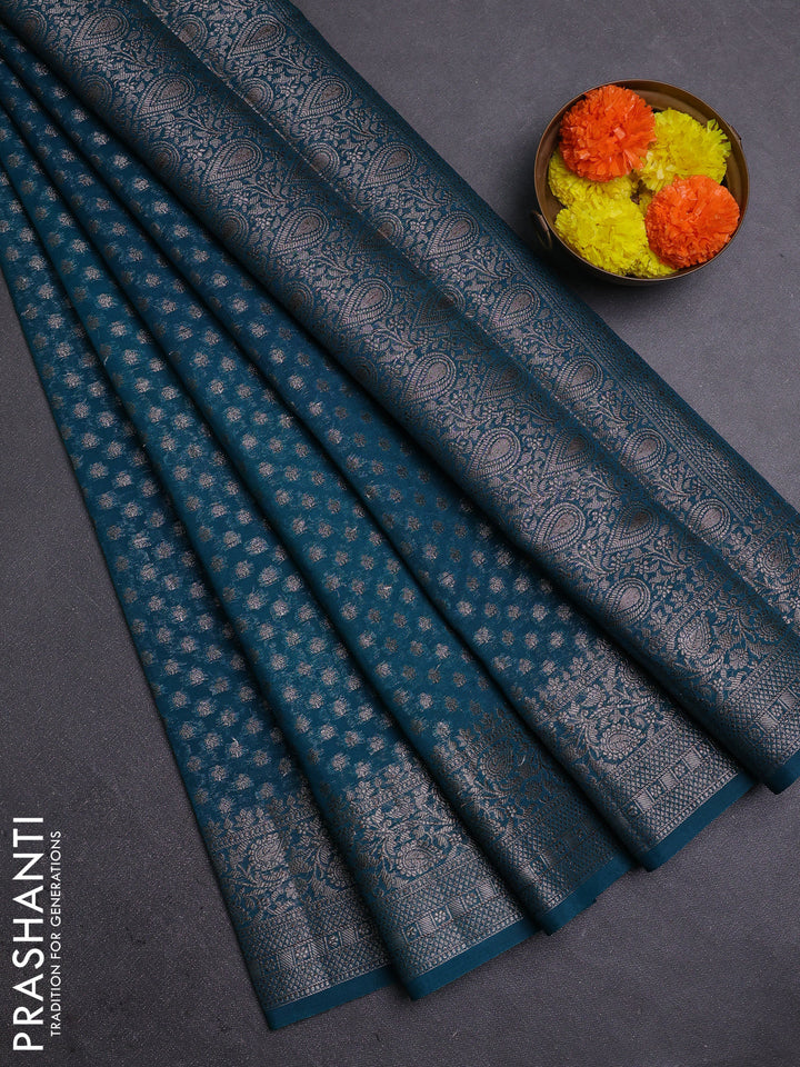 Peacock Green Semi Chiniya Silk Saree