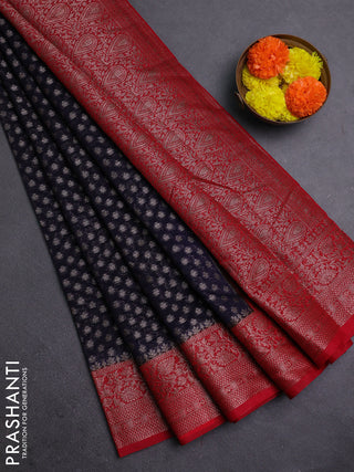 Navy Blue & Red Semi Chiniya Silk Saree