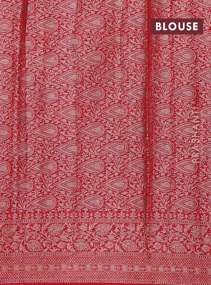 Navy Blue & Red Semi Chiniya Silk Saree
