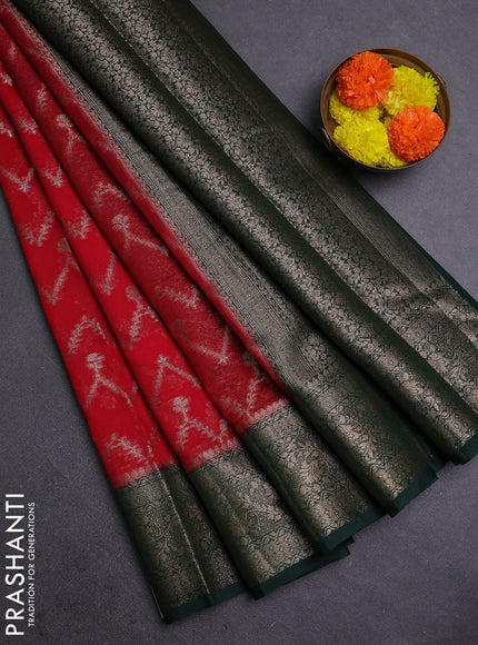 Red & Green Semi Chiniya Silk Saree