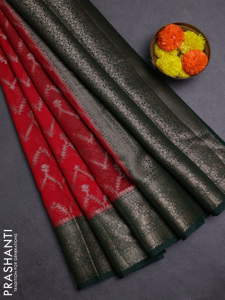 Red & Green Semi Chiniya Silk Saree