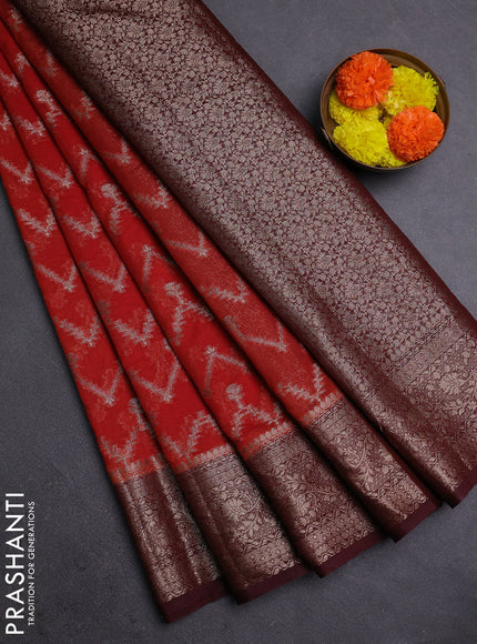 Rustic Orange & Maroon Semi Chiniya Silk Saree