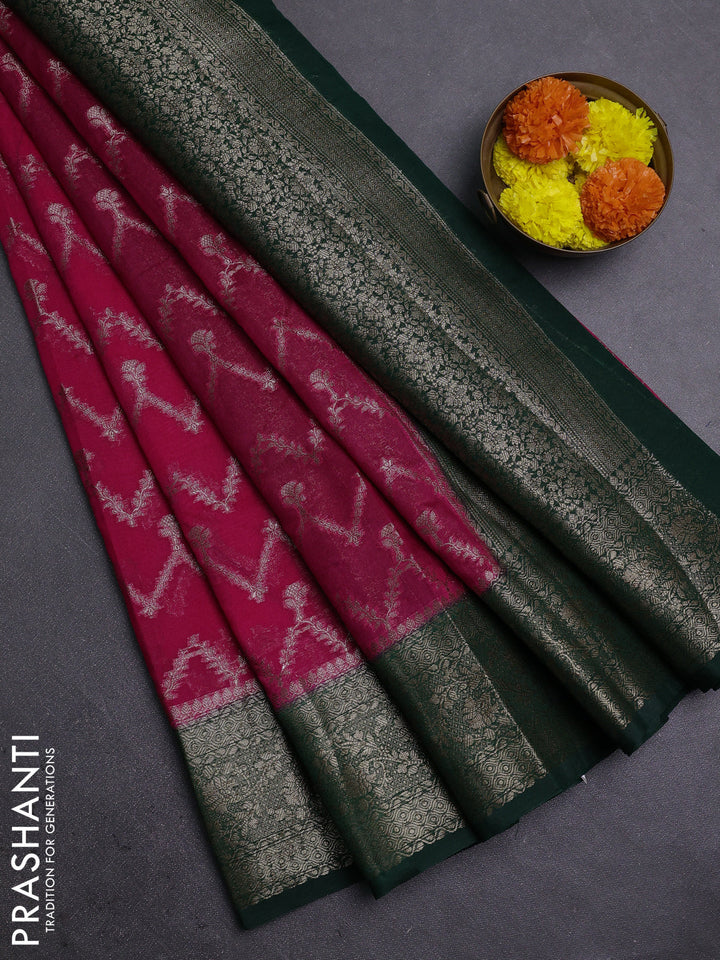 Pink & Green Semi Chiniya Silk Saree