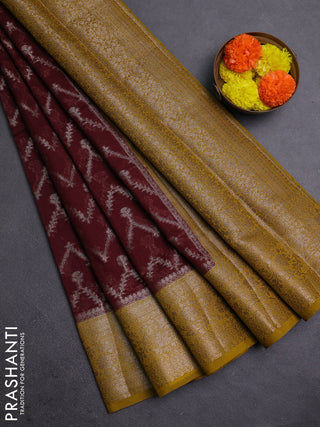 Coffee Brown & Mustard Green Semi Chiniya Silk Saree
