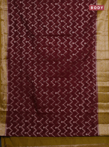 Coffee Brown & Mustard Green Semi Chiniya Silk Saree