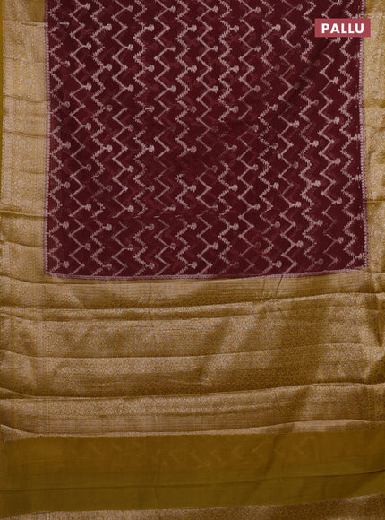 Coffee Brown & Mustard Green Semi Chiniya Silk Saree