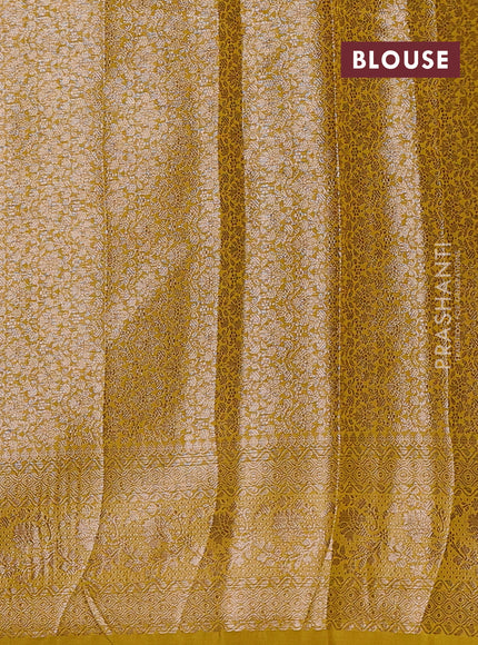 Coffee Brown & Mustard Green Semi Chiniya Silk Saree