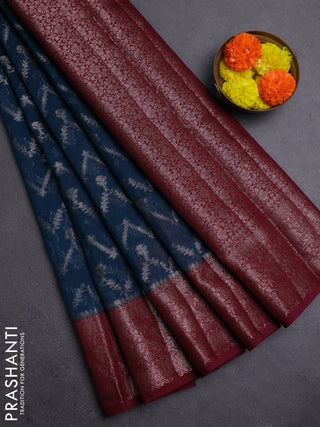 Peacock Blue & Wine Semi Chiniya Silk Saree