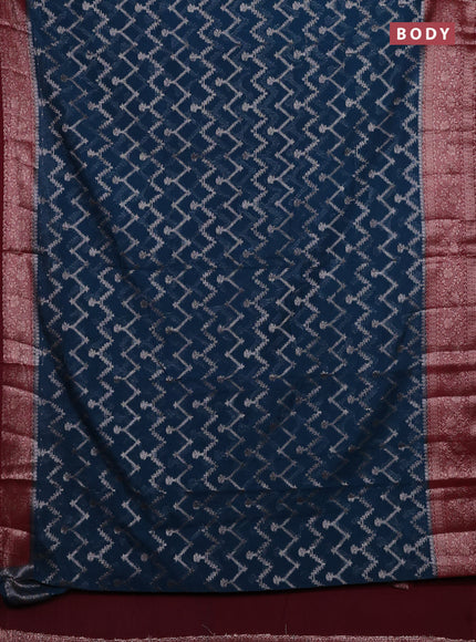 Peacock Blue & Wine Semi Chiniya Silk Saree