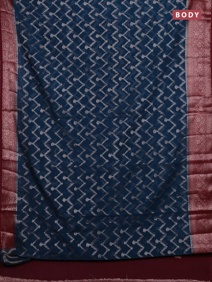 Peacock Blue & Wine Semi Chiniya Silk Saree