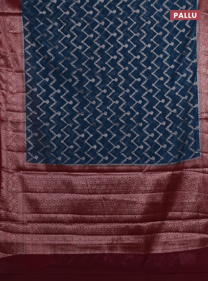Peacock Blue & Wine Semi Chiniya Silk Saree