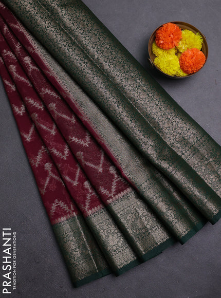 Wine & Green Semi Chiniya Silk Saree