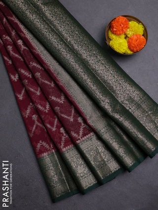 Wine & Green Semi Chiniya Silk Saree